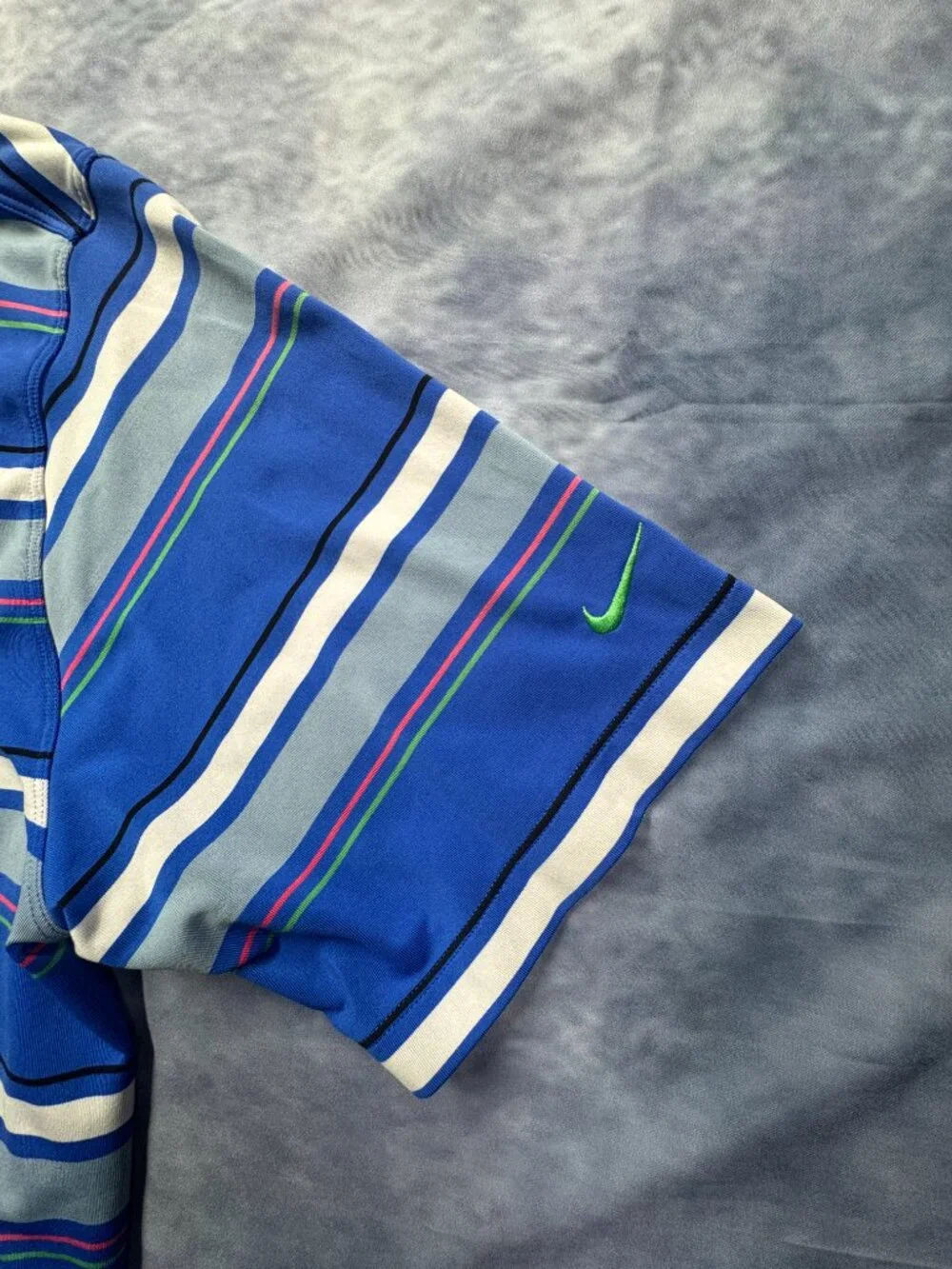Men's Blue White Striped Nike Golf Pullover Polo Shirt Size Large